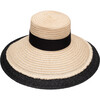 Women's Mirabel Hemp Frayed Edge Wide Brim Sunhat, Natural/Black - Hats - 2