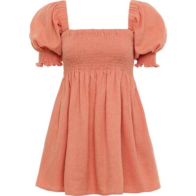 Women's Marcela Pull On Style Puff Sleeve Midi Dress, Coral
