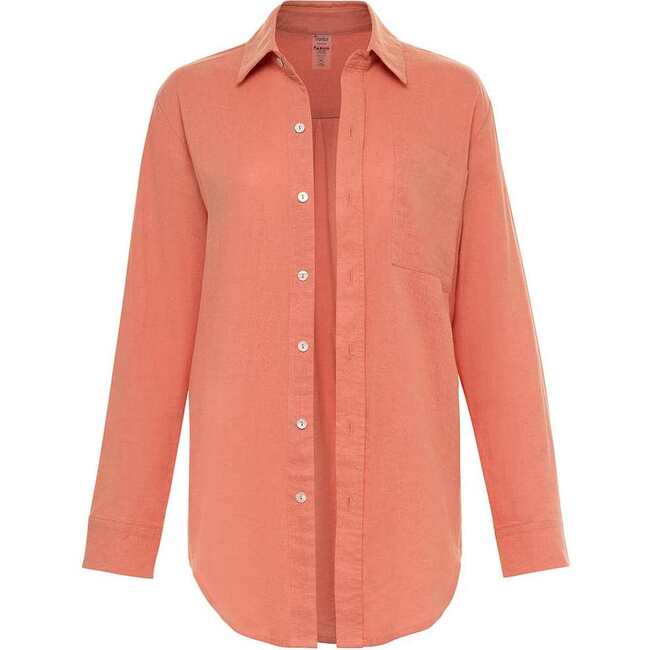 Women's Long Sleeve Button-Down Shirt, Coral