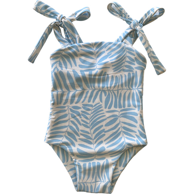 Indie Shoulder Tie One-Piece Swimsuit, Light Blue Fern