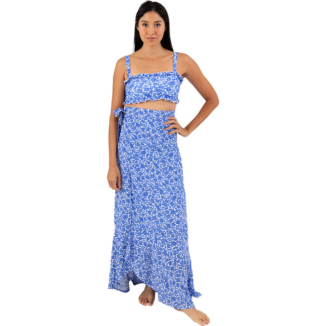 Women's Tate Wrap Round Skirt, Blue Batik Floral