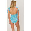 Women's Indie Floral Print One-Piece Swimsuit, Dark Aqua Floral - One Pieces - 2
