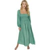 Women's Eliza Fluffy Sleeve Dress, Emerald Gingham - Dresses - 1 - thumbnail