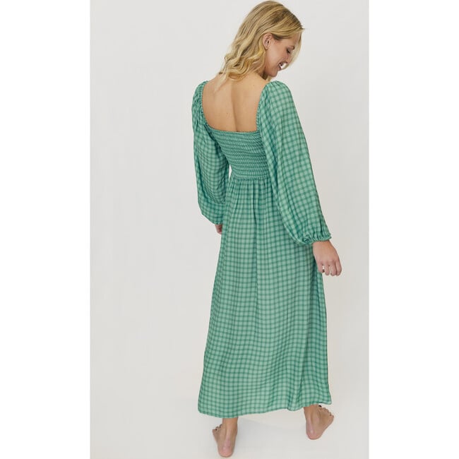 Women's Eliza Fluffy Sleeve Dress, Emerald Gingham - Dresses - 2