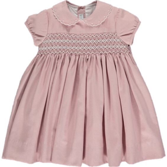 Malena Embroidered Scalloped Collar Puff Sleeve Dress, Pink