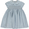 Malena Embroidered Scalloped Collar Puff Sleeve Dress, Blue - Dresses - 1 - thumbnail