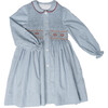 Aria Long Sleeve Hand-Smocked Dress, Blue Mini Houndstone - Dresses - 1 - thumbnail