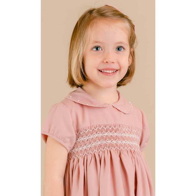 Malena Embroidered Scalloped Collar Puff Sleeve Dress, Pink - Dresses - 2