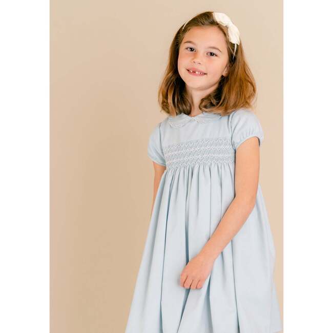 Malena Embroidered Scalloped Collar Puff Sleeve Dress, Blue - Dresses - 2