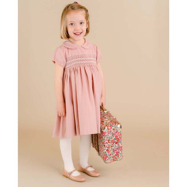 Malena Embroidered Scalloped Collar Puff Sleeve Dress, Pink - Dresses - 3