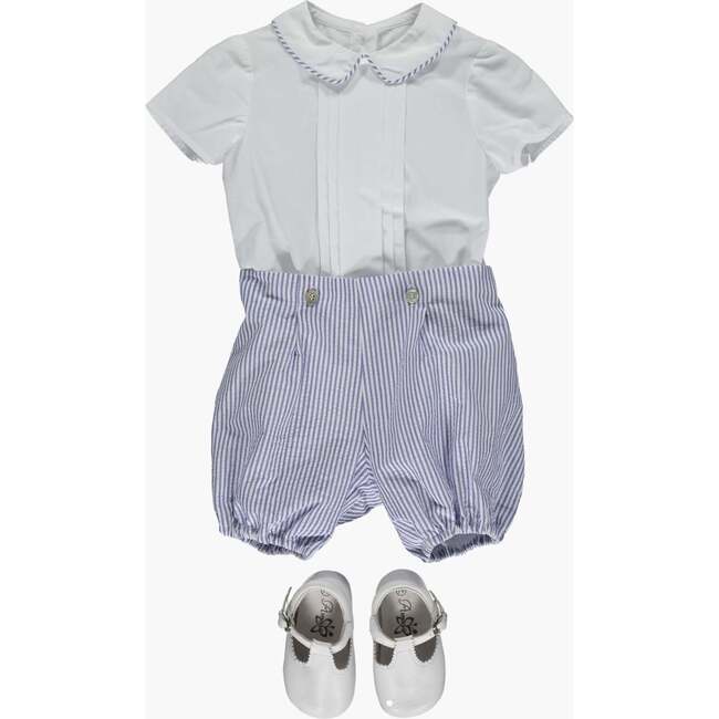 Louis Front Pleated Seersucker Set, Blue - Mixed Apparel Set - 3