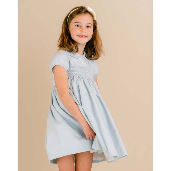 Malena Embroidered Scalloped Collar Puff Sleeve Dress, Blue - Dresses - 4