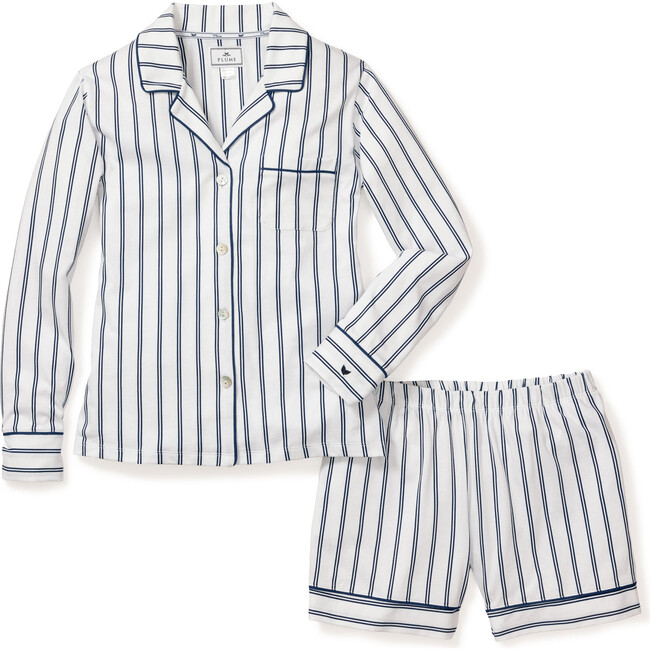 Women's Pima Cotton Short Set, White Stripe