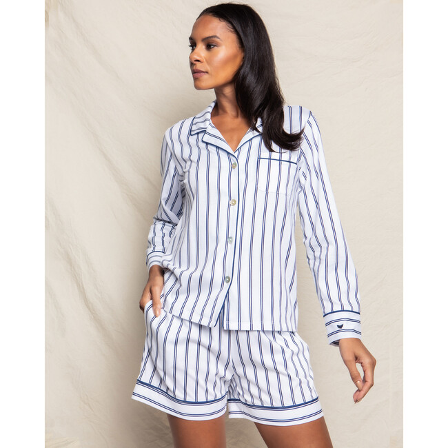 Women's Pima Cotton Short Set, White Stripe - Pajamas - 2