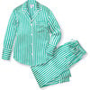 Women's Mulberry Silk Pajama Set, Green Stripe - Pajamas - 1 - thumbnail