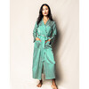 Women's Long Mulberry Silk Robe, Green Stripe - Pajamas - 2