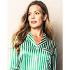 Women's Mulberry Silk Pajama Set, Green Stripe - Pajamas - 3