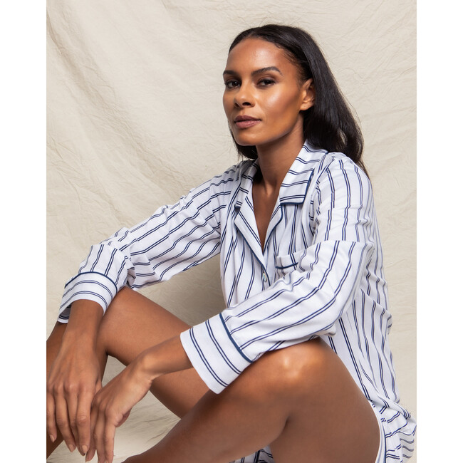 Women's Pima Cotton Short Set, White Stripe - Pajamas - 3