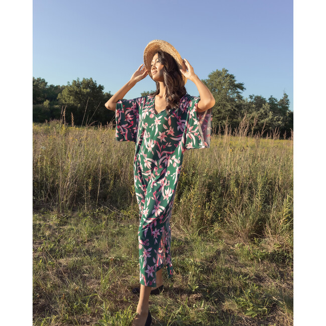 Women's Pima Cotton Caftan, Amalfi Floral - Pajamas - 4