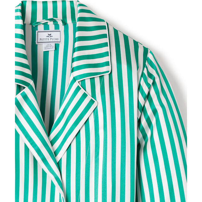 Women's Long Mulberry Silk Robe, Green Stripe - Pajamas - 4