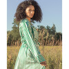 Women's Long Mulberry Silk Robe, Green Stripe - Pajamas - 5