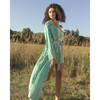 Women's Long Mulberry Silk Robe, Green Stripe - Pajamas - 6