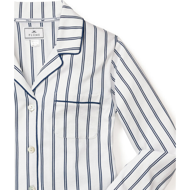Women's Pima Cotton Short Set, White Stripe - Pajamas - 4