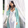 Women's Long Mulberry Silk Robe, Green Stripe - Pajamas - 9