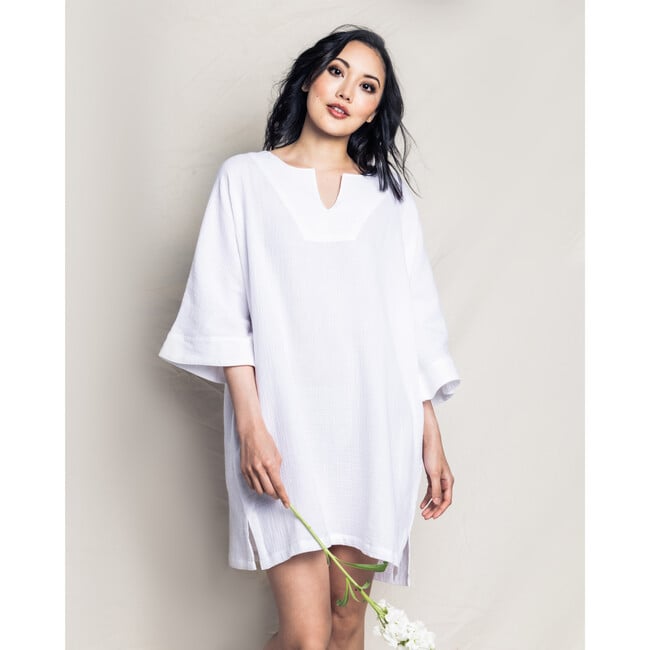 Women's Short Gauze Caftan, White - Pajamas - 2