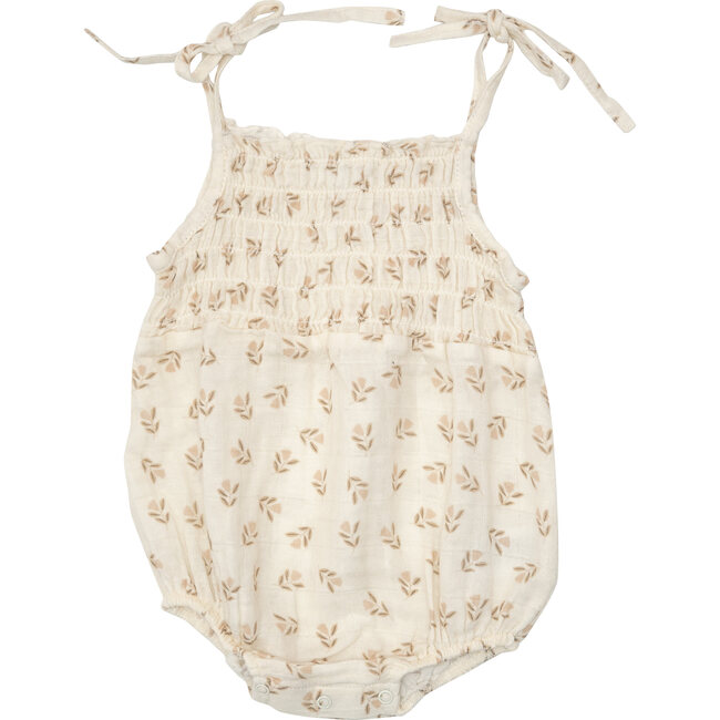 Block Print Ditsy Tie Strap Bubble, White
