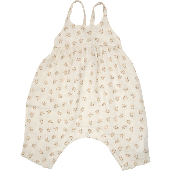 Block Print Ditsy Tie Back Romper, White