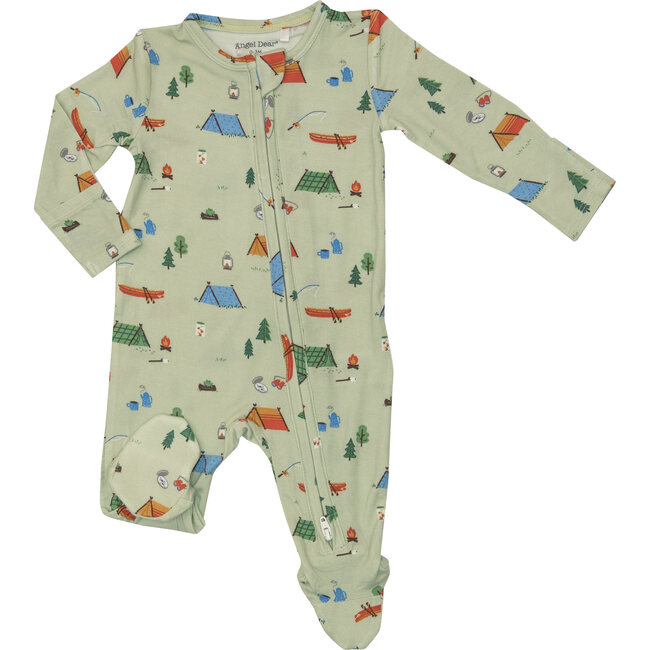 Camping 2-way zipper footie, Green