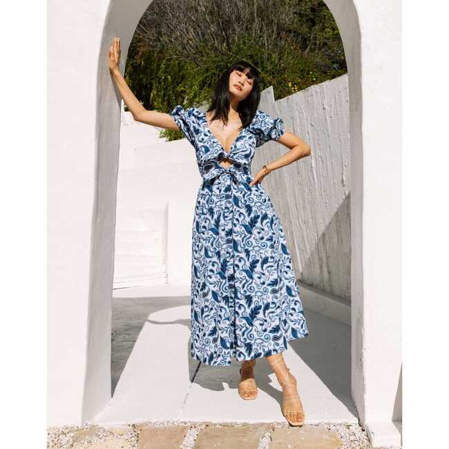 Women's Reza Midi Dress, Azulejo - Dresses - 4