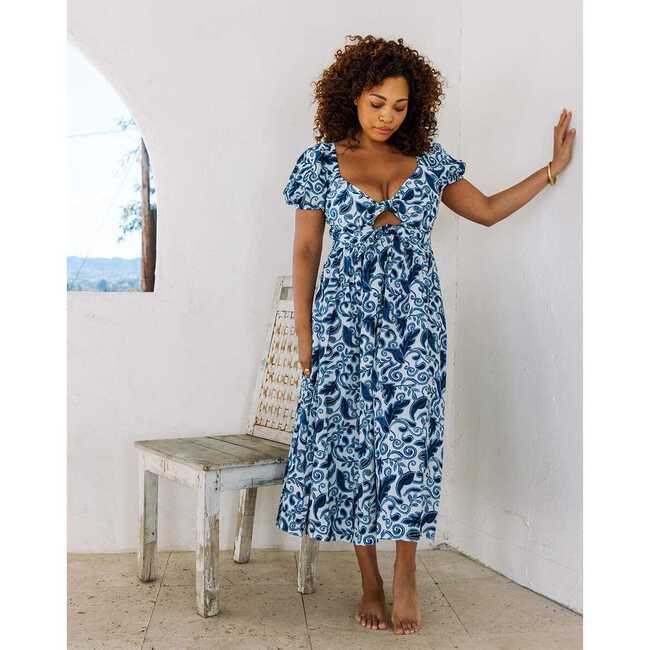 Women's Reza Midi Dress, Azulejo - Dresses - 6