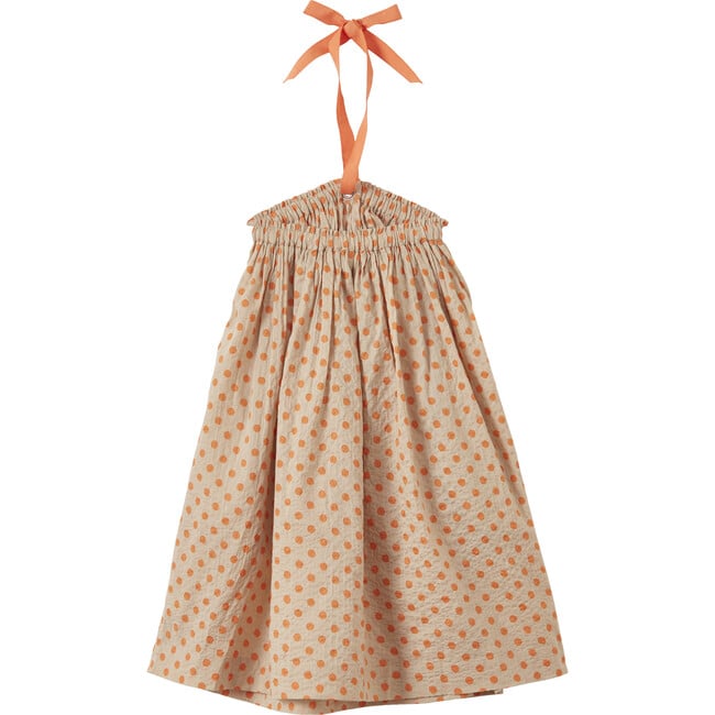 Agave Seersucker Tie Neck Polka Dot Dress, Orange - Dresses - 2