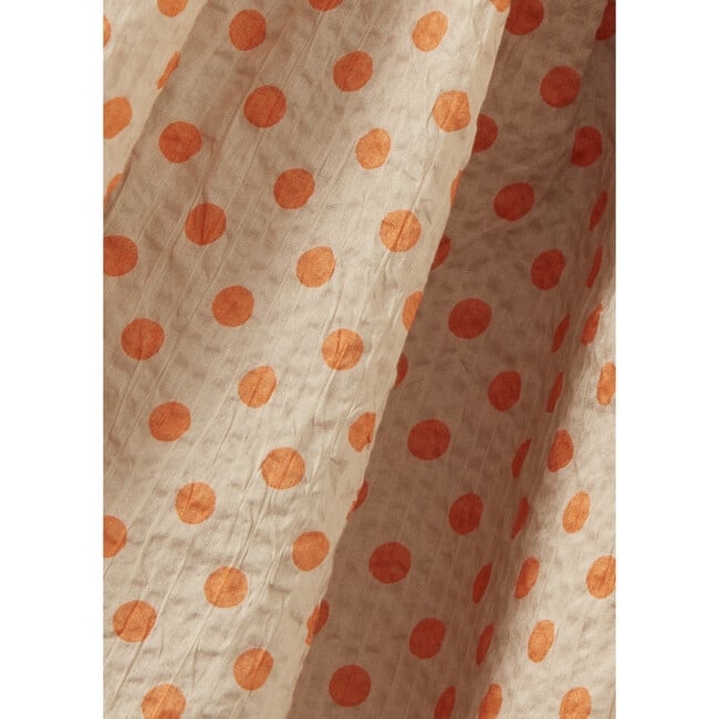 Agave Seersucker Tie Neck Polka Dot Dress, Orange - Dresses - 3