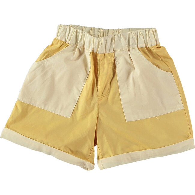 Baby Vintage Contrast Lateral Pocket Wide Shorts, Yellow