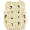 Baby Floral Embroidered Knit Crew Neck Vest, Light Yellow - Vests - 1 - thumbnail