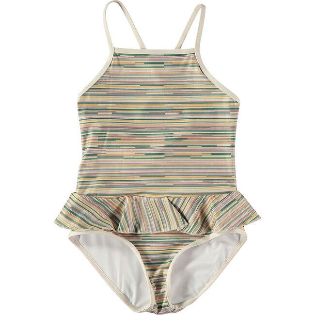 Baby Striped Sleeveless Cross-Back Strap Swimsuit, Multicolors