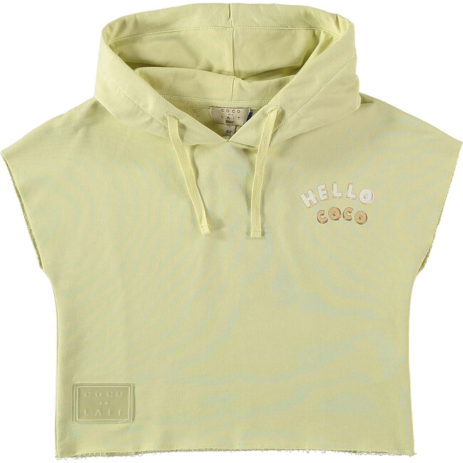 Baby Hello-Coco Print Short Sleeve Hooded Sweatshirt, Yellow - Sweatshirts - 1