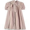 British Embroidery Tie Collar Short Puff Sleeve Dress, Pink - Dresses - 1 - thumbnail