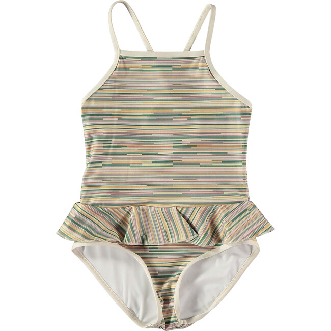 Striped Sleeveless Cross-Back Strap Swimsuit, Multicolors
