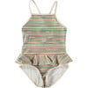 Striped Sleeveless Cross-Back Strap Swimsuit, Multicolors - One Pieces - 1 - thumbnail