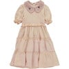 Embroidered Collar Puff Sleeve Smock Dress, Pink - Dresses - 1 - thumbnail