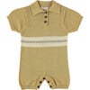 Buttoned Short Sleeve Striped Polo Romper, Yellow - Rompers - 1 - thumbnail