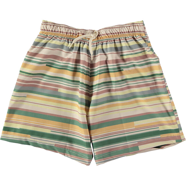 Striped Back Pocket Drawstring Swim Shorts, Multicolors