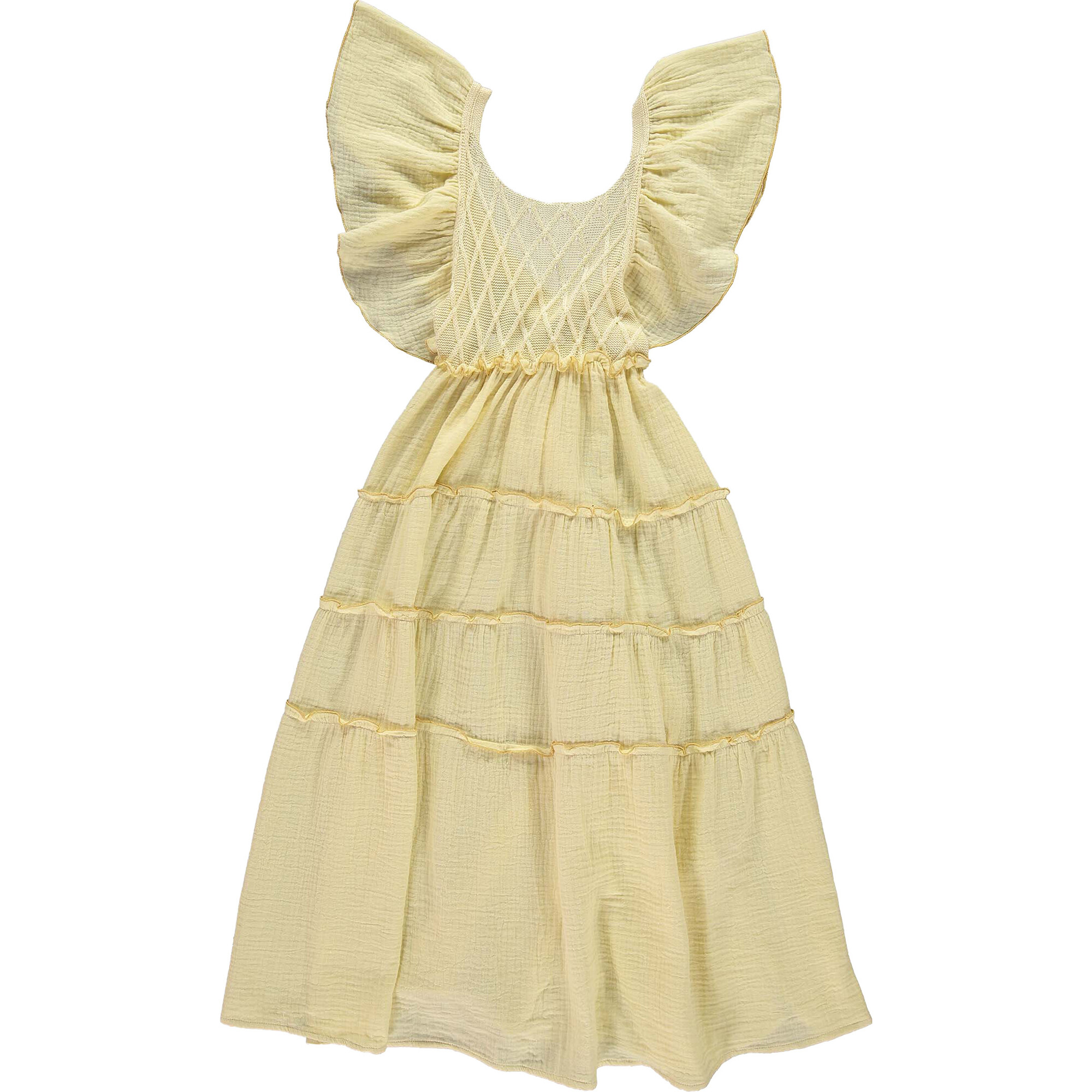 Butterfly Knitted Cross-Back Strap Dress, Yellow - Dresses - 1