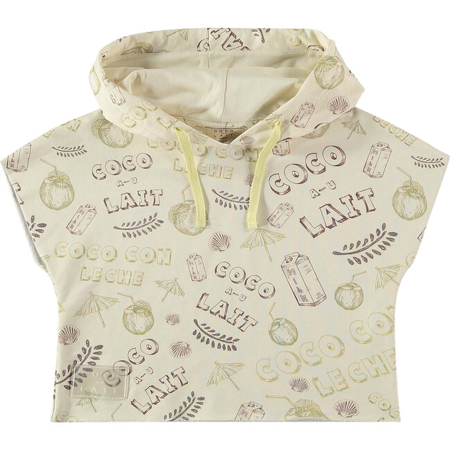 Baby Coco Con Leche Print Short Sleeves Hooded Sweatshirt, White