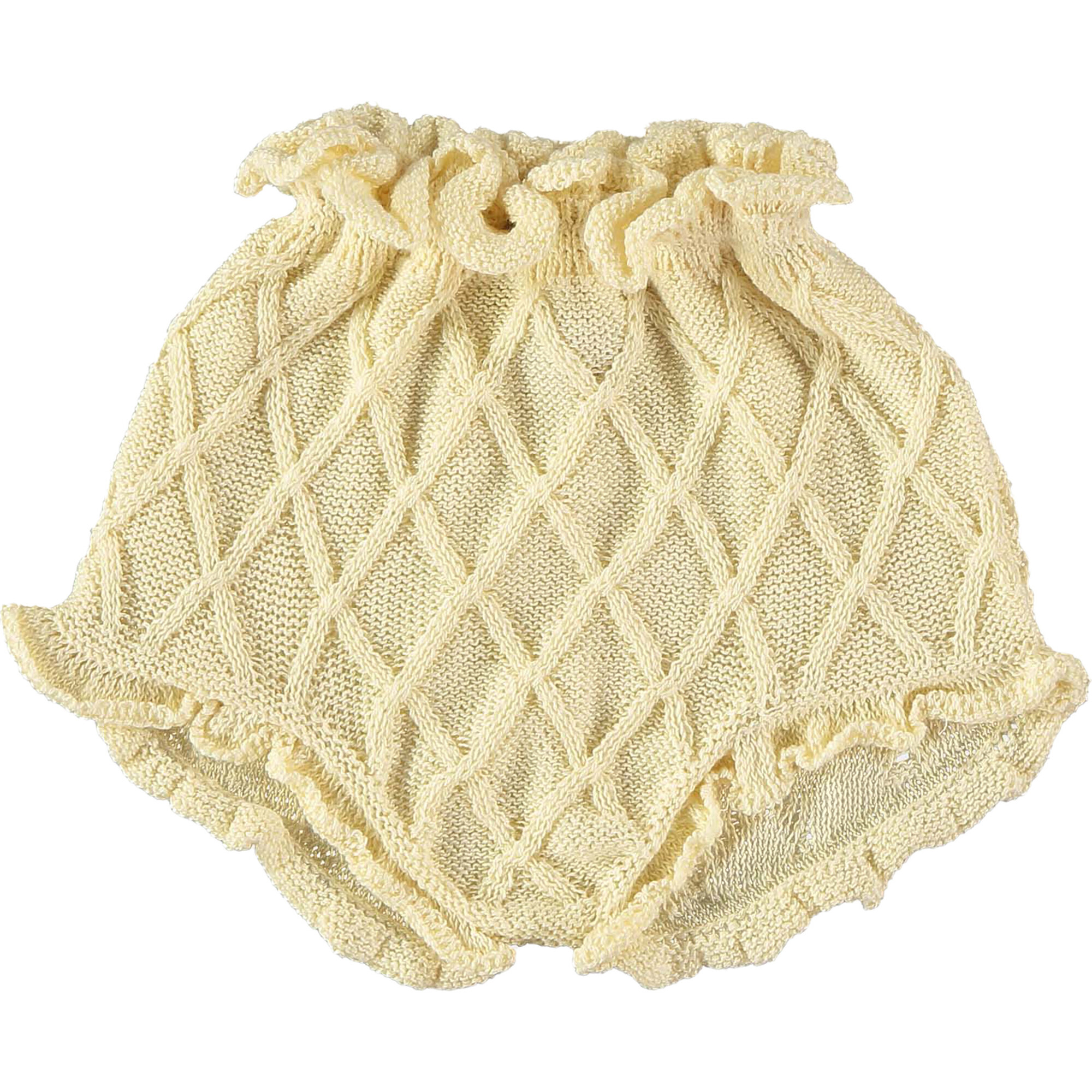 Diamond Knit Ruffled Hem Culotte, Light Yellow - Bloomers - 1