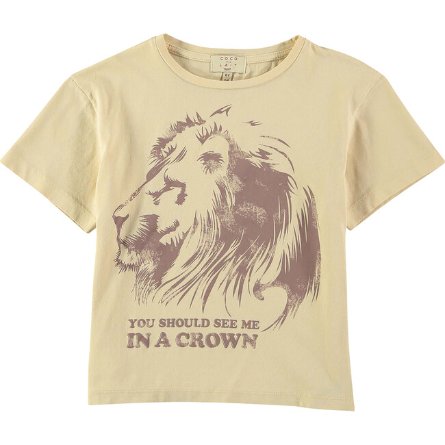 Lion In A Crown Print Round Neck Short Sleeve Tee, Orange